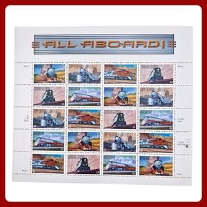 USPS All Aboard Trains 33c Postage Stamp Sheet 20 MNH Locomotive 1999 Vintage